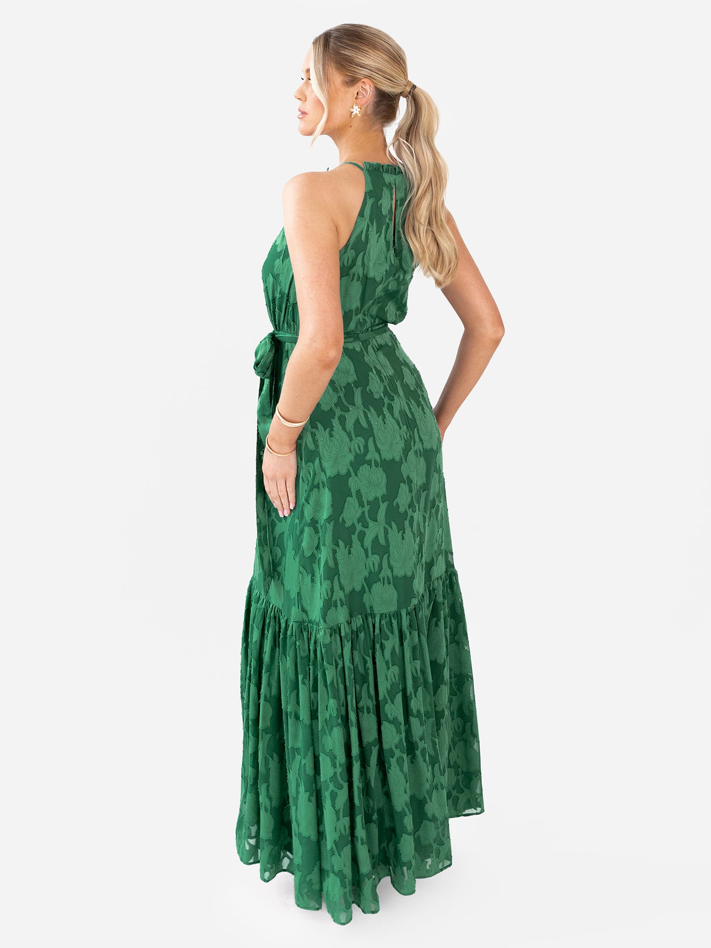 Anaya With Love Recycled Alpine Green Frilled Halter Neck Maxi Dress