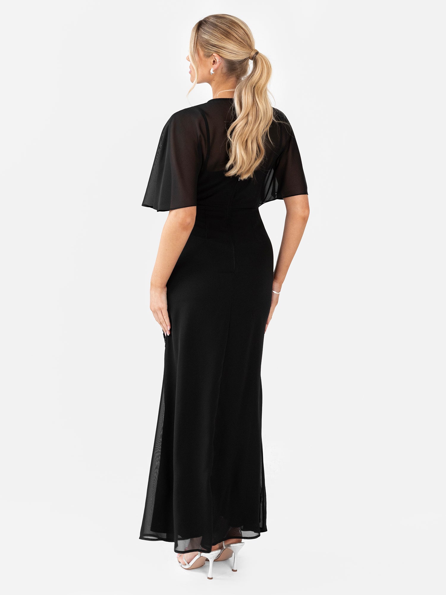 angel sleeve black dress Curve Angel Sleeve Wrap Front Black Mesh Maxi Dress Fashion//SZN