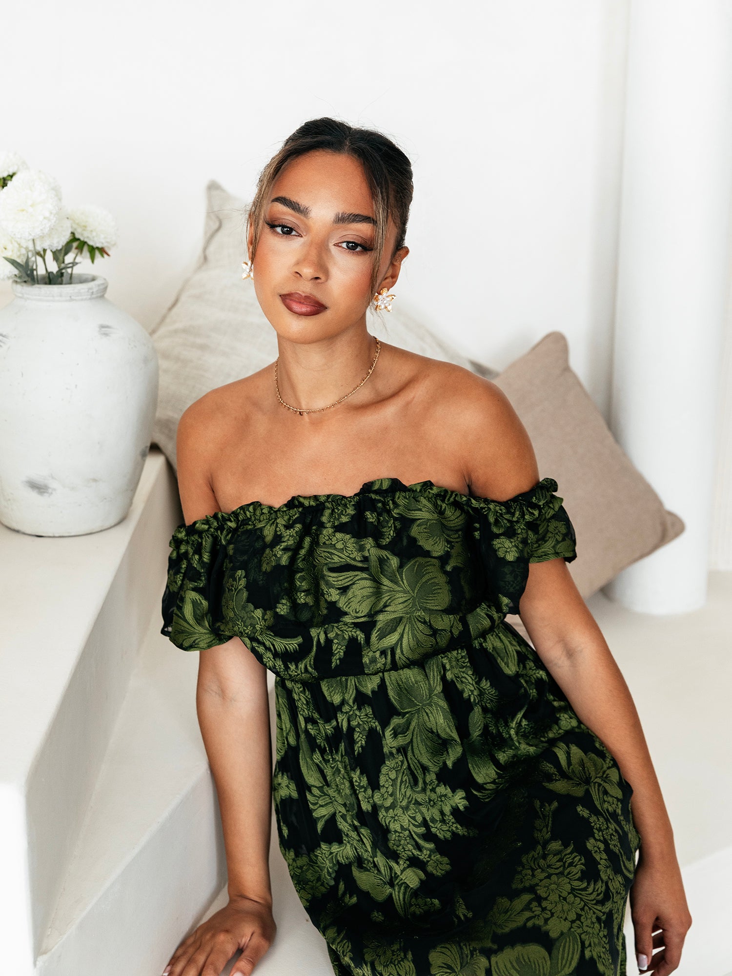 Maya Green Floral Jacquard Bardot Midaxi Dress Maya Deluxe Maya Green Floral Jacquard Bardot Midaxi Dress Maya Deluxe