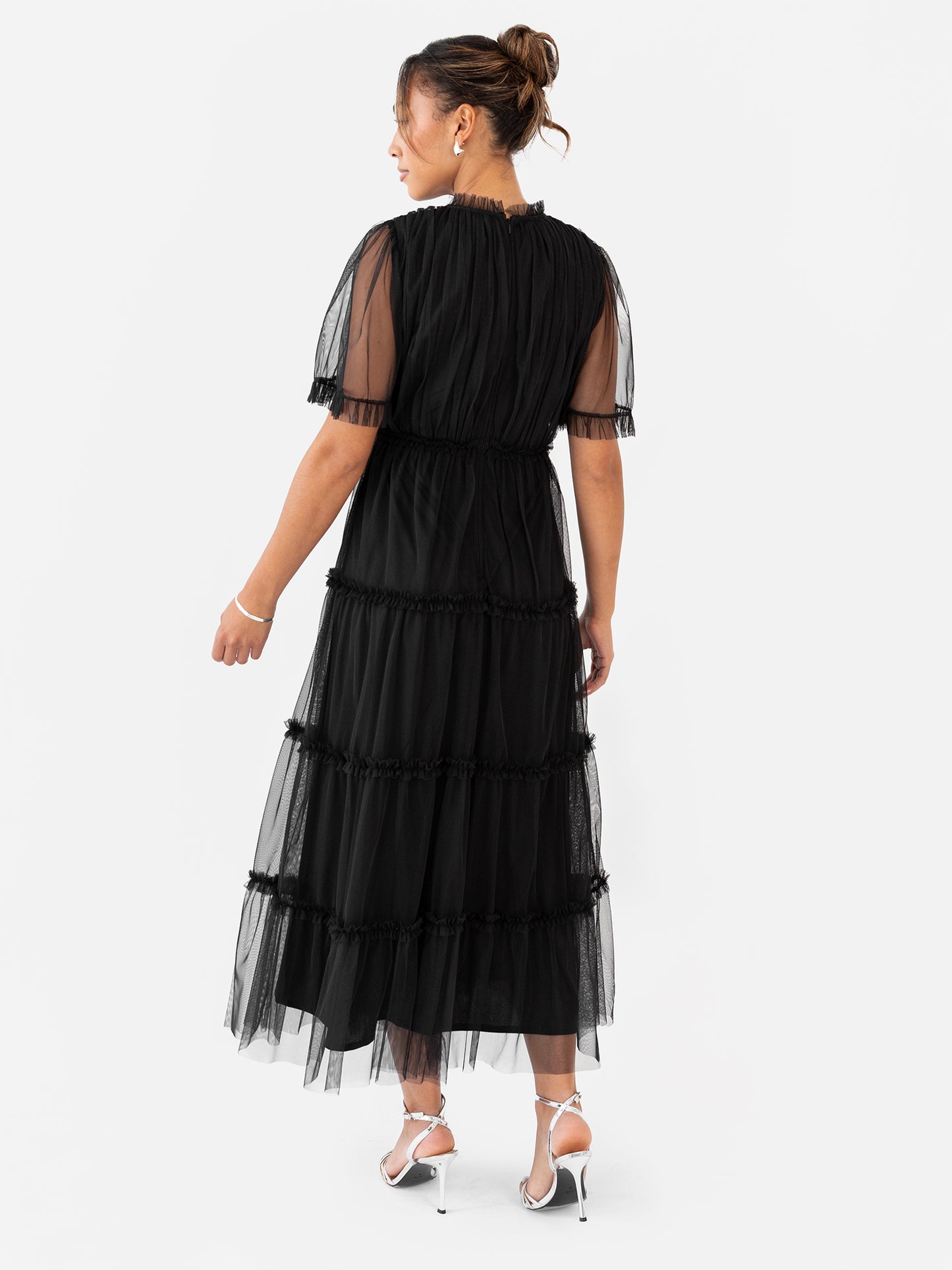 Anaya with Love Black Keyhole Detail Short Sleeve Frill Midaxi Dress