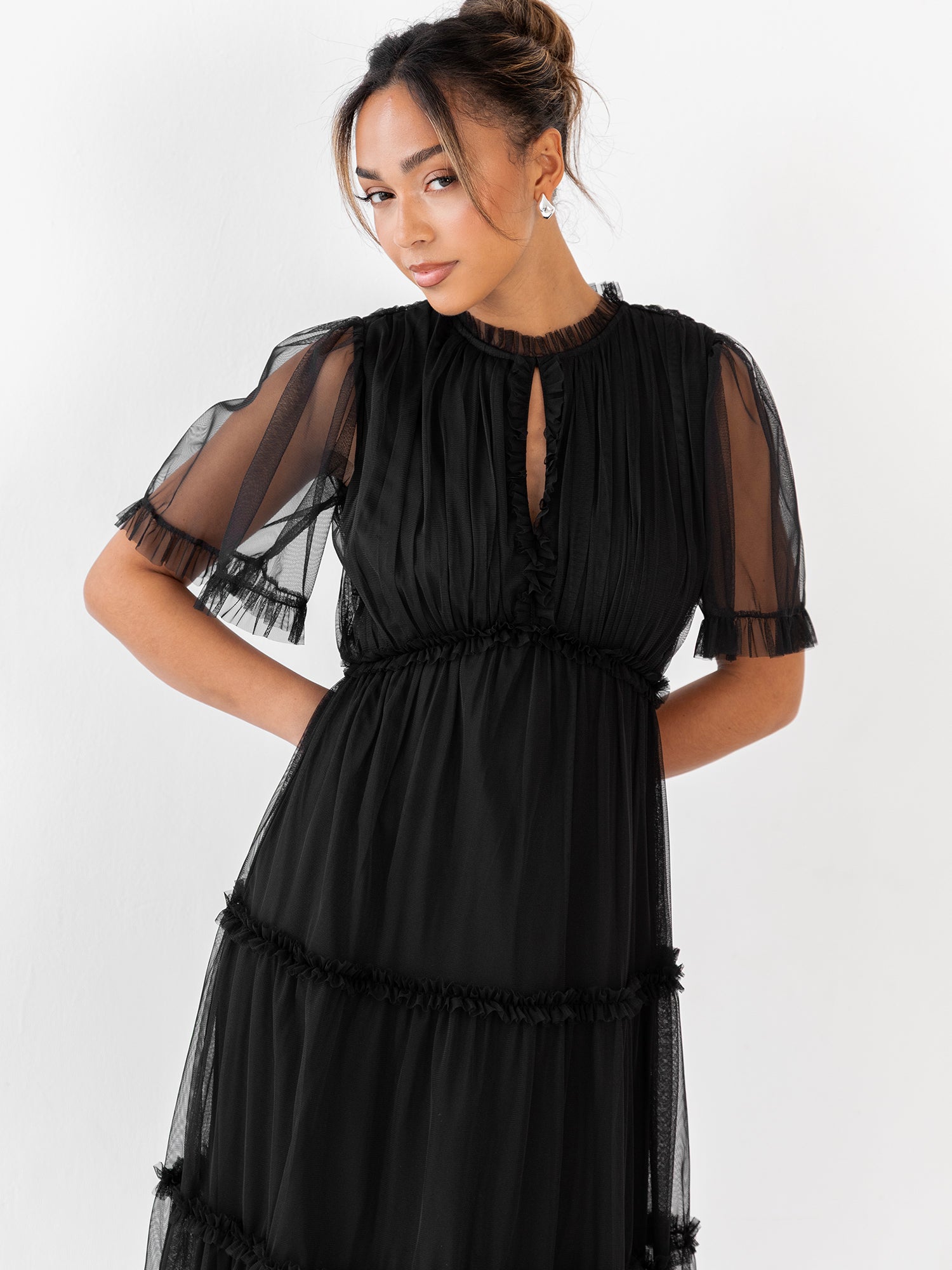 kana♡ Many way frill dress Sサイズ　ブラック Anaya with Love Black Keyhole Detail Short Sleeve Frill Midaxi