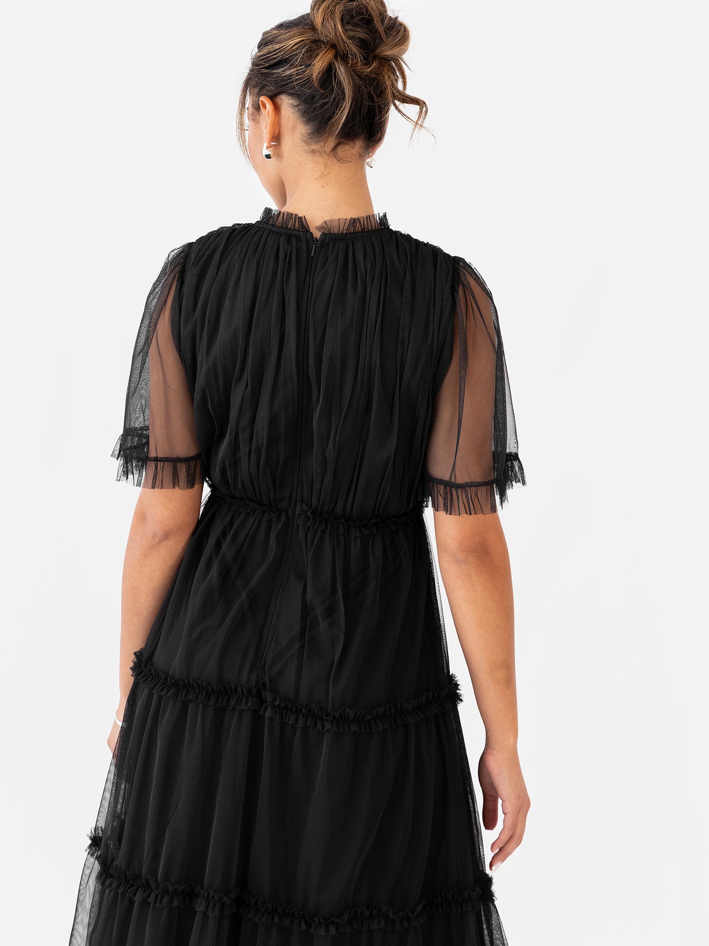 Anaya with Love Black Keyhole Detail Short Sleeve Frill Midaxi Dress