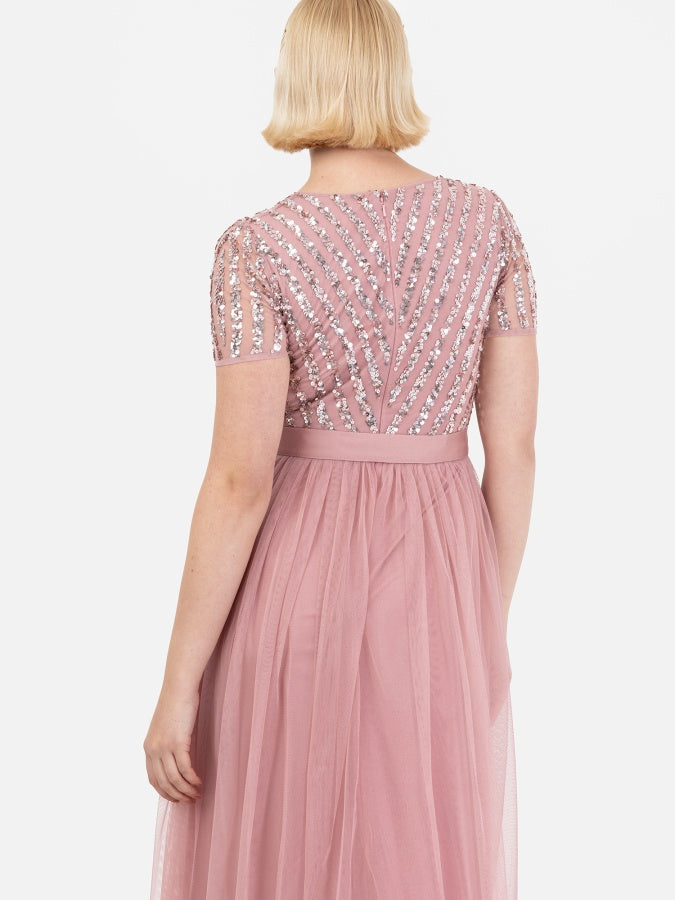 Maya Dusty Pink Stripe Embellished Maxi Dress With Sash Belt