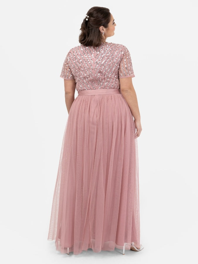 Maya Dusty Pink Stripe Embellished Maxi Dress With Sash Belt