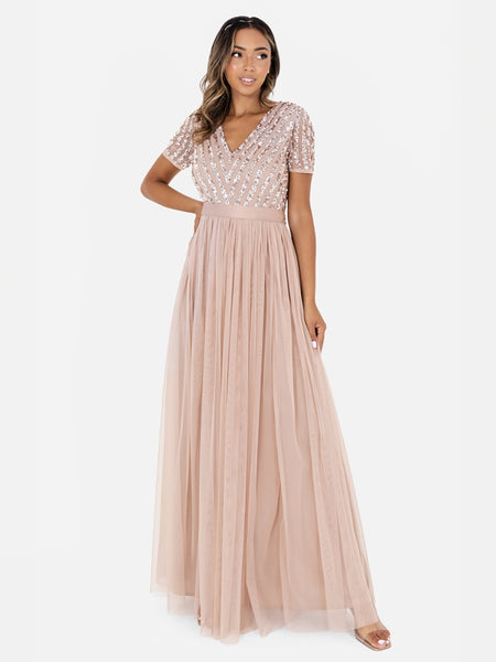 Maya Taupe Blush Stripe Embellished Maxi Dress With Sash Belt Maya Deluxe Maya Taupe Blush Stripe Embellished Maxi Dress With Sash Belt Maya Deluxe