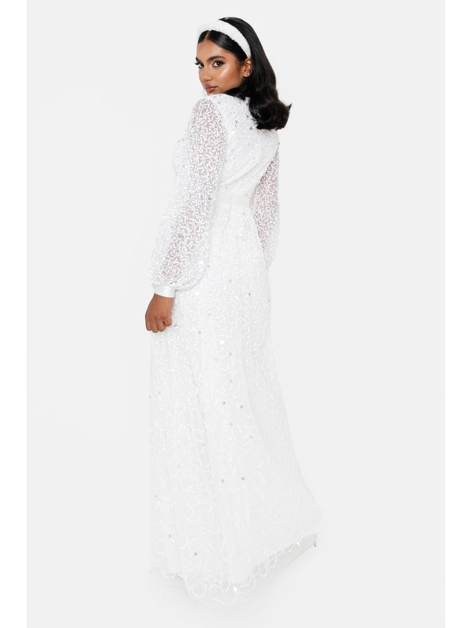 Maya Bridal Embellished Long Sleeve V Neck Maxi Dress