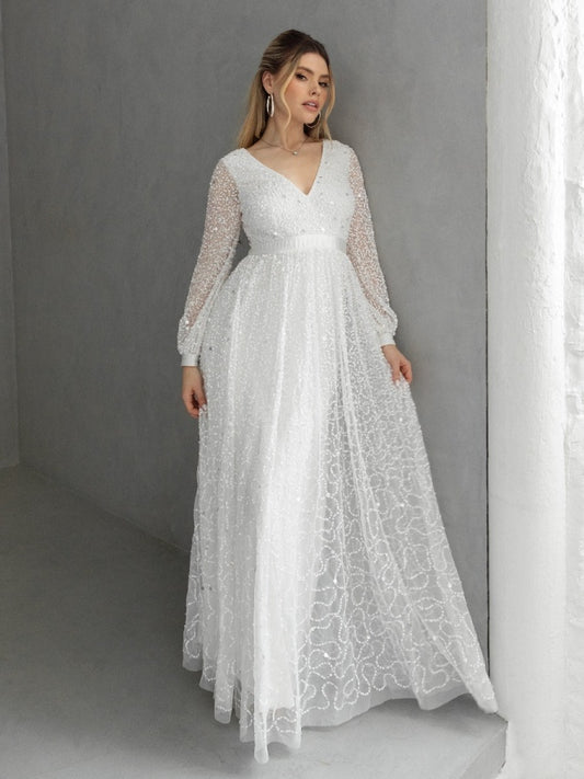 Maya Bridal Embellished Long Sleeve V Neck Maxi Dress