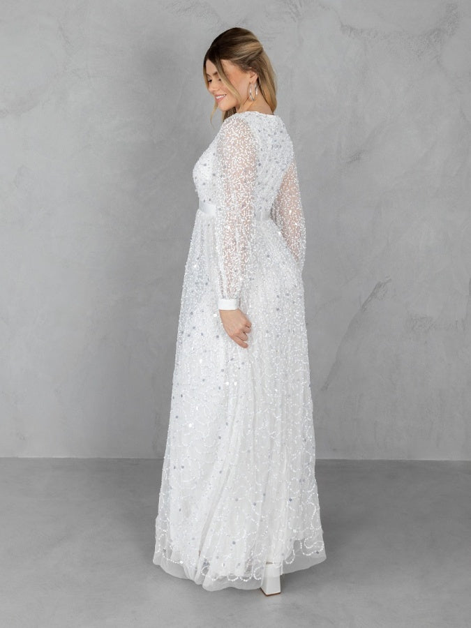 Maya Bridal Embellished Long Sleeve V Neck Maxi Dress