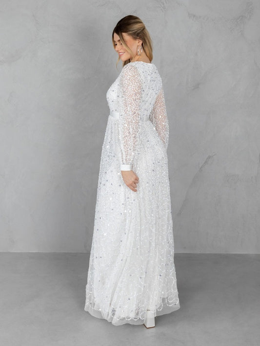 Maya Bridal Embellished Long Sleeve V Neck Maxi Dress