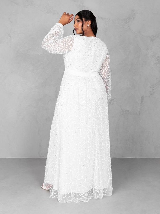 Maya Bridal Embellished Long Sleeve V Neck Maxi Dress