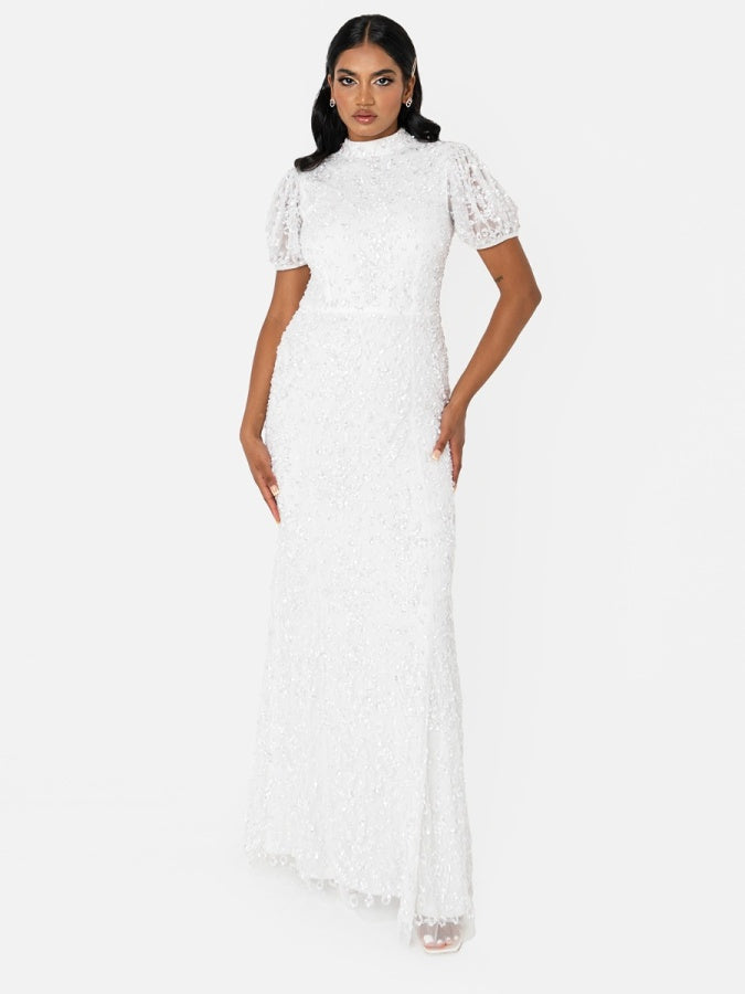 Maya Bridal Embellished High Neck Maxi Dress with Keyhole Back