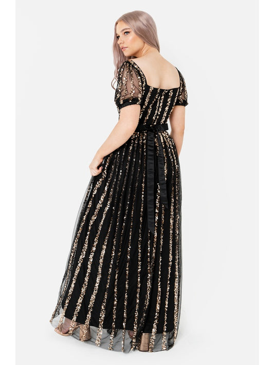 Maya Stripe Embellished Square Neck Maxi Dress