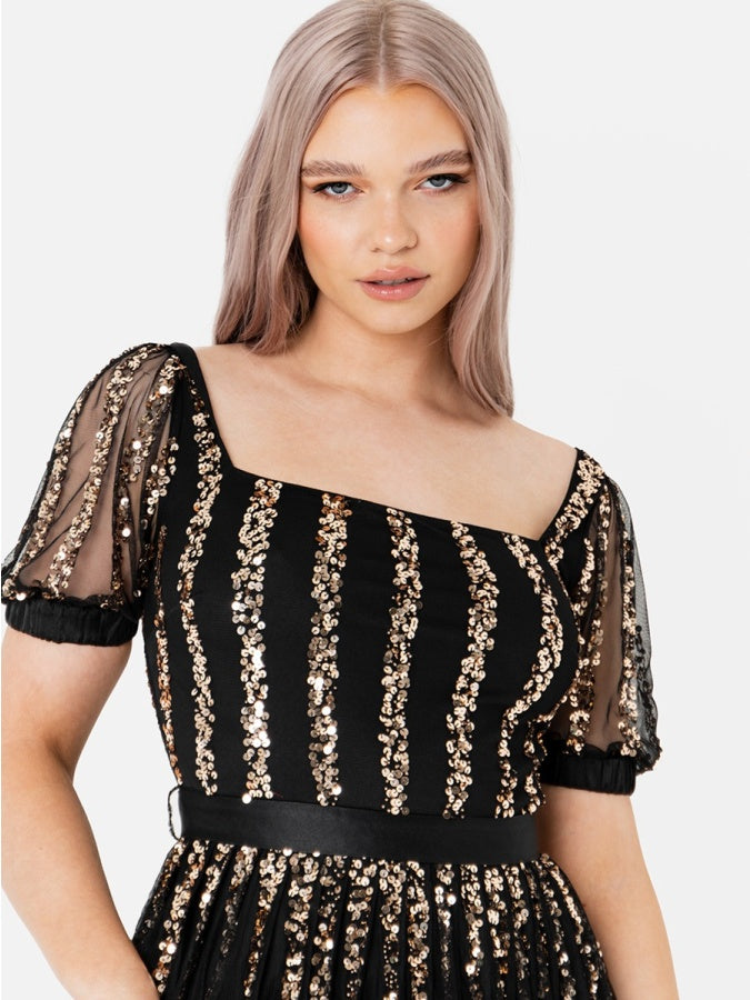 Maya Stripe Embellished Square Neck Maxi Dress