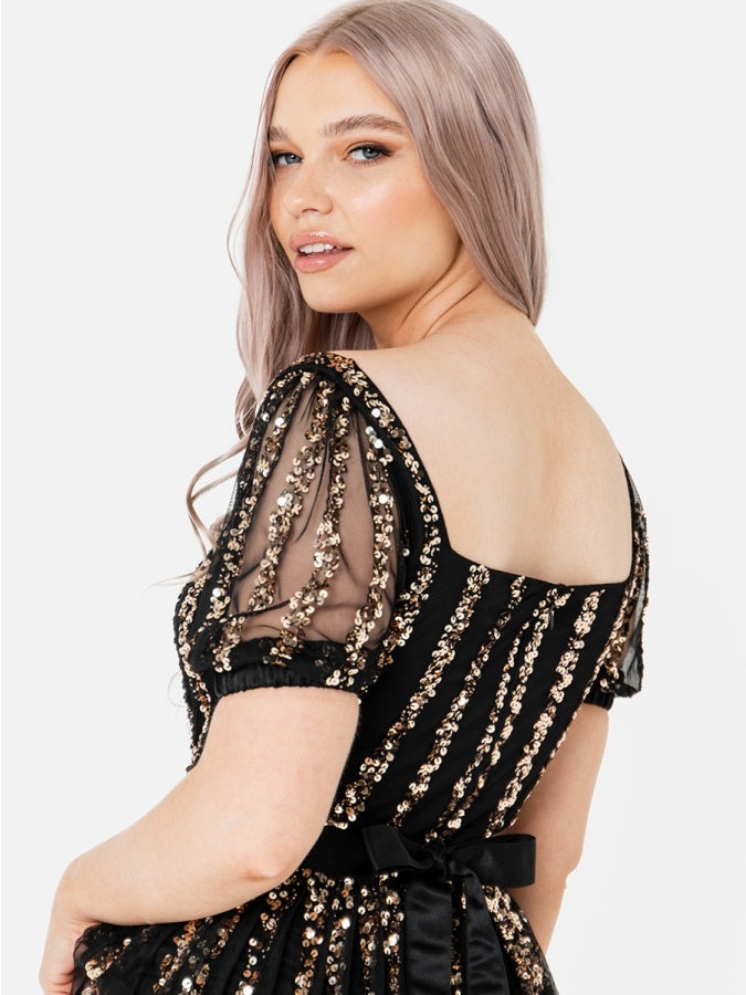 Maya Stripe Embellished Square Neck Maxi Dress