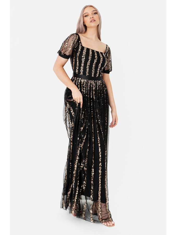 Maya Stripe Embellished Square Neck Maxi Dress