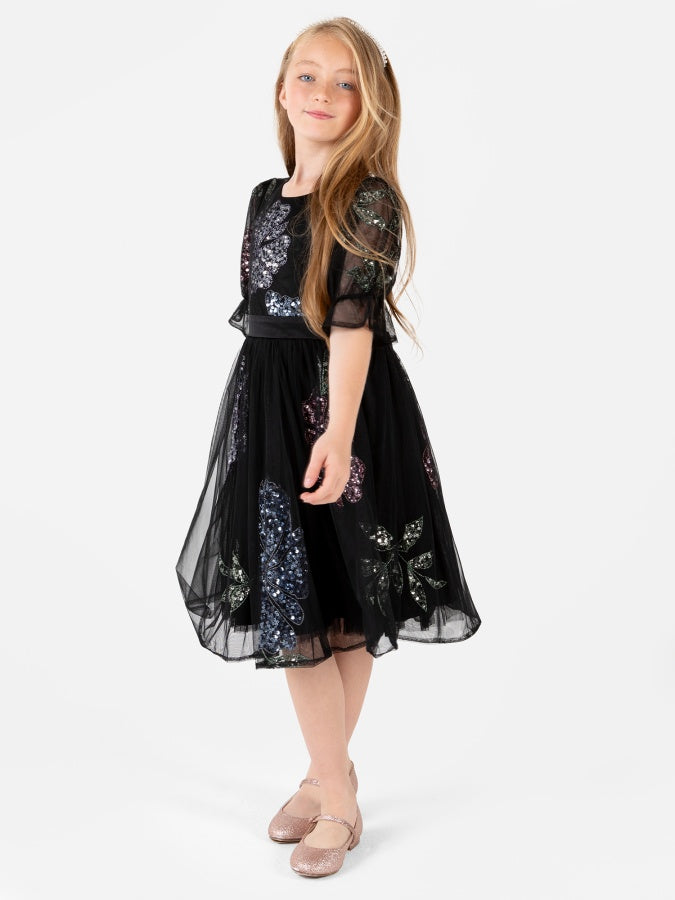 Mini Maya Black Floral Embellished Midi Dress