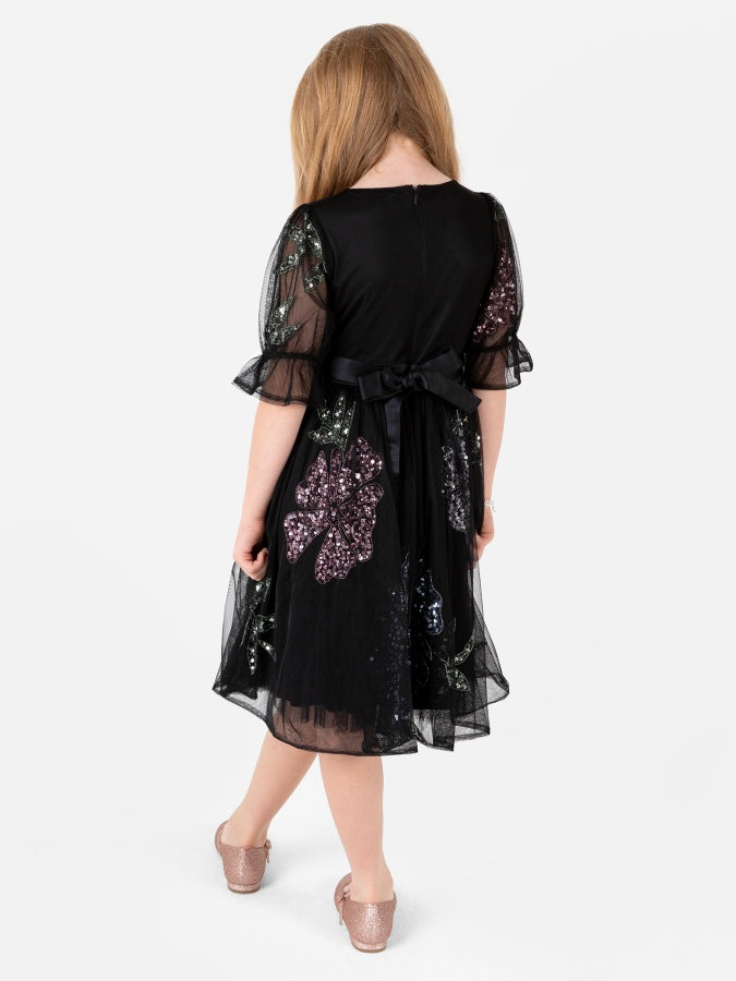 Mini Maya Black Floral Embellished Midi Dress