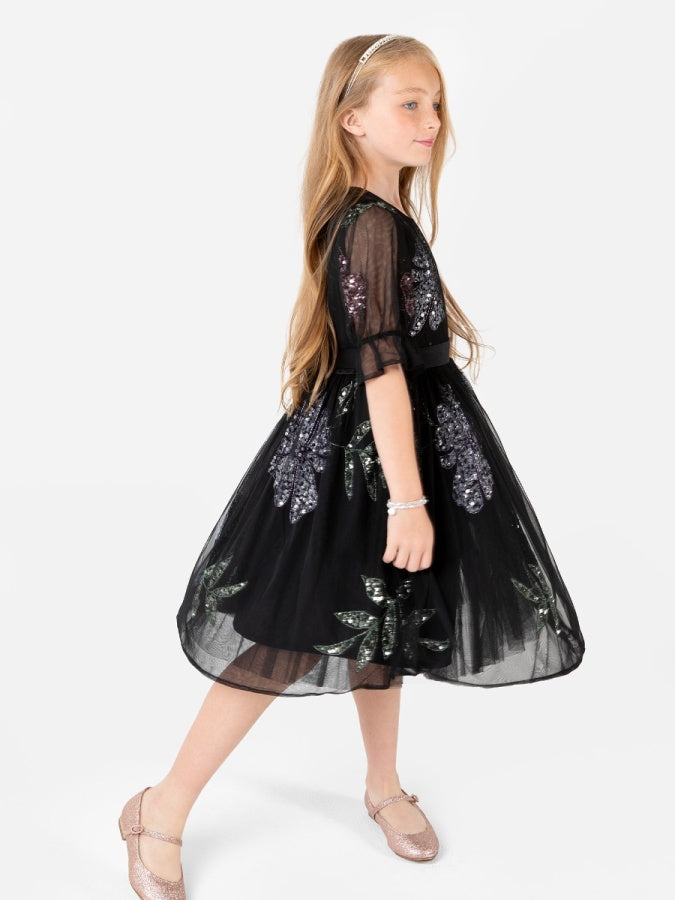 Mini Maya Black Floral Embellished Midi Dress