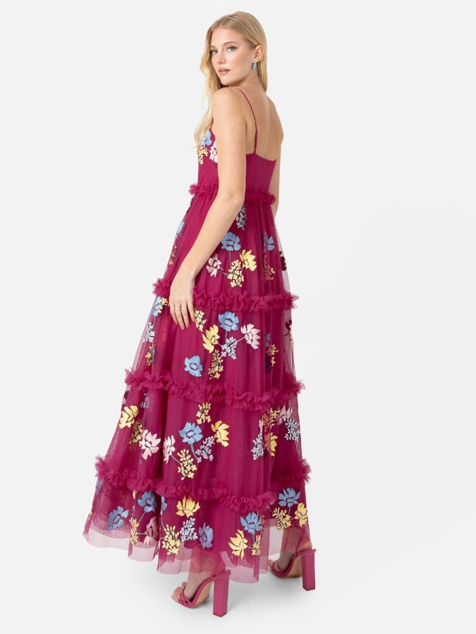 Maya Pink Embroidered Cami Midaxi Dress with Frill Detail