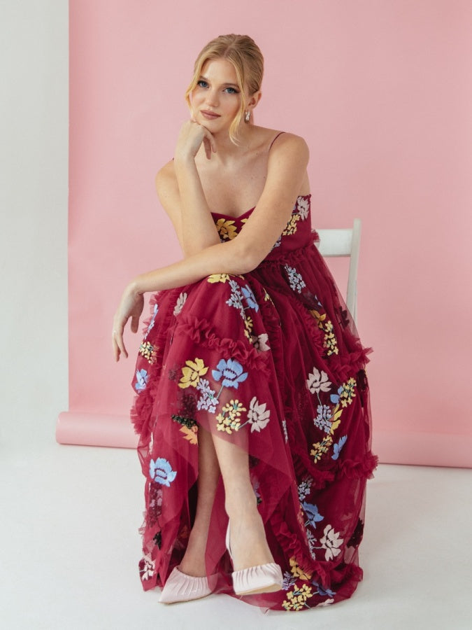 Maya Pink Embroidered Cami Midaxi Dress with Frill Detail