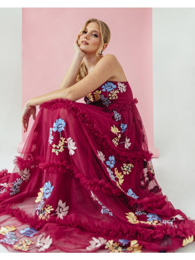 Maya Pink Embroidered Cami Midaxi Dress with Frill Detail