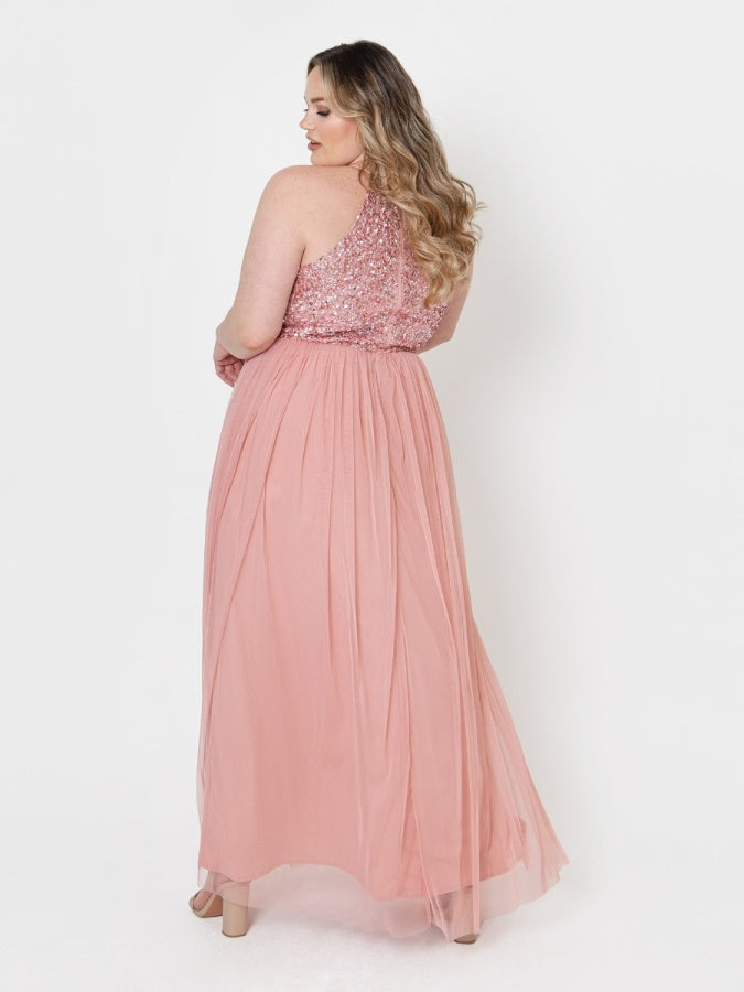 Maya Blossom Pink Embellished Halter Neck Maxi Dress