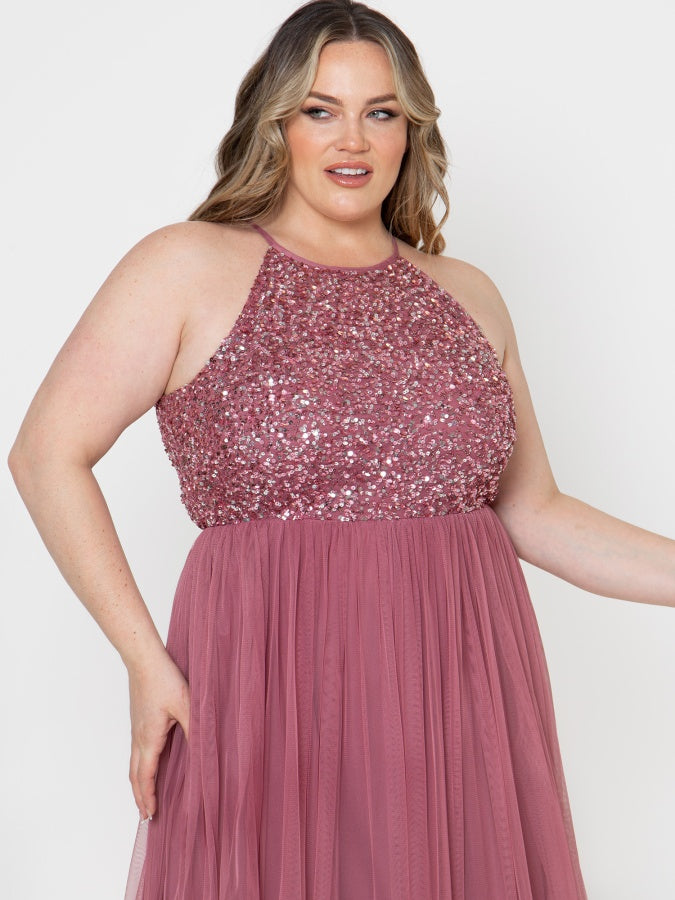 Maya Desert Rose Embellished Halter Neck Maxi Dress