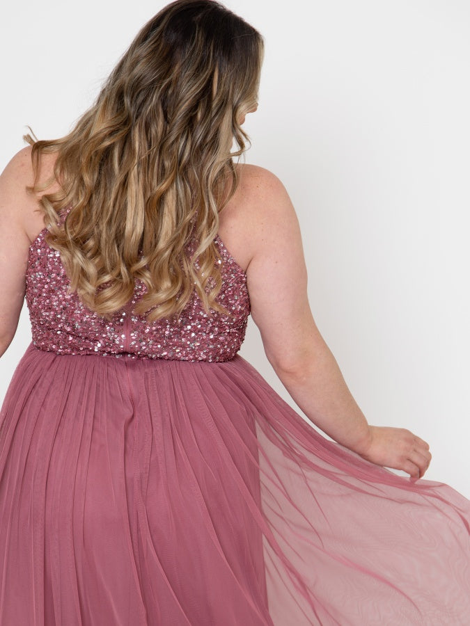 Maya Desert Rose Embellished Halter Neck Maxi Dress