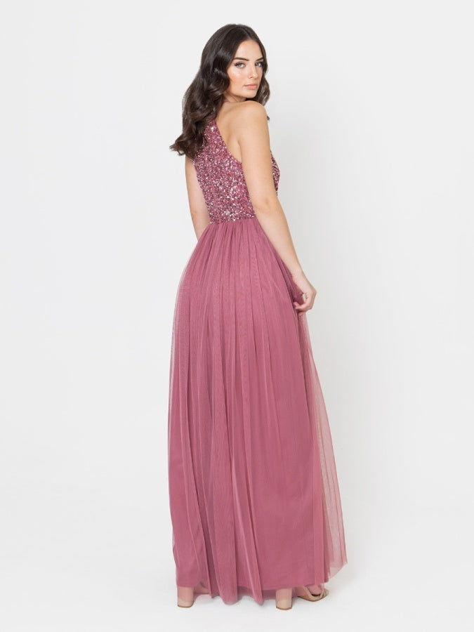 Maya Desert Rose Embellished Halter Neck Maxi Dress