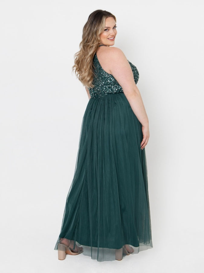 Maya Emerald Green Embellished Halter Neck Maxi Dress