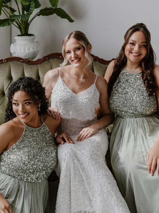 Maya Sage Green Embellished Halter Neck Maxi Dress