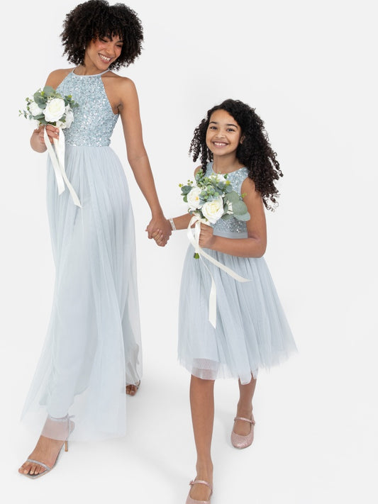 Maya Pale Blue Embellished Halter Neck Maxi Dress