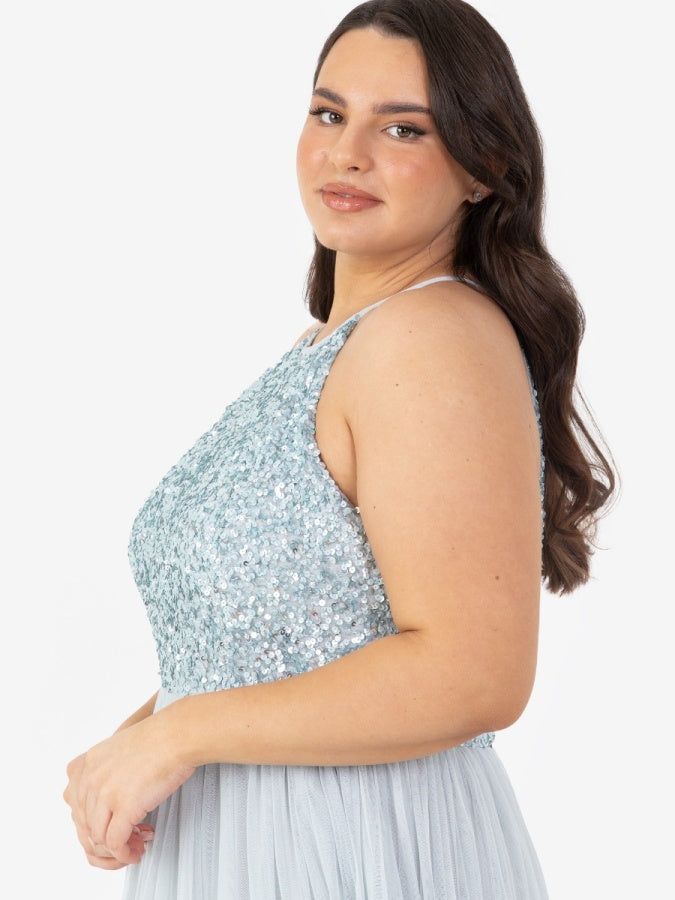 Maya Pale Blue Embellished Halter Neck Maxi Dress