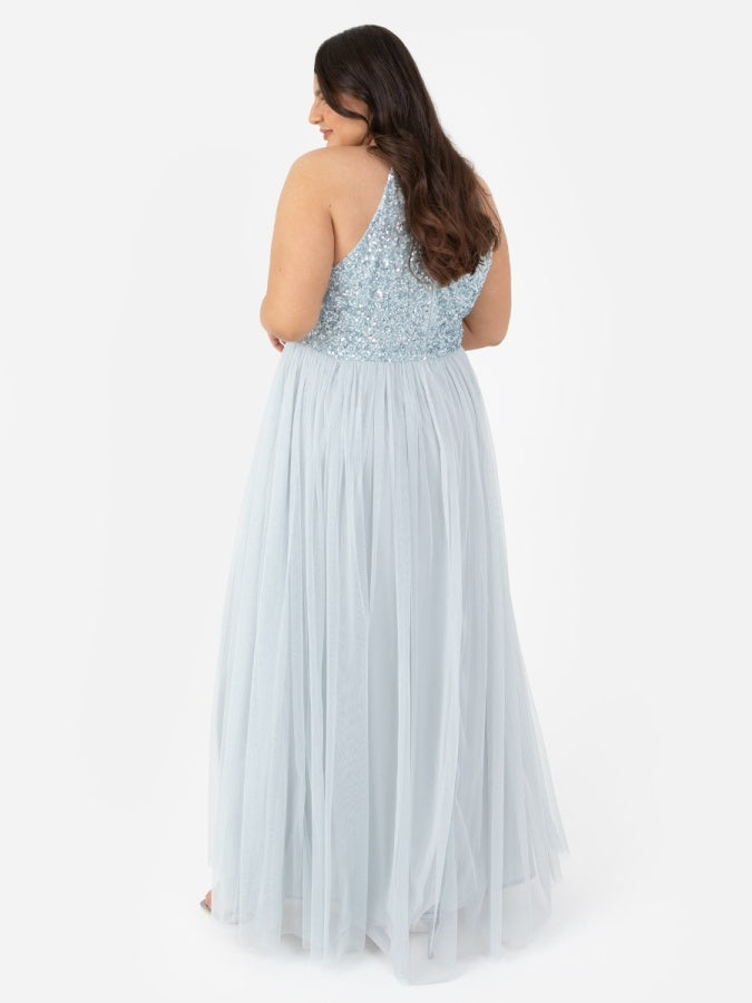 Maya Pale Blue Embellished Halter Neck Maxi Dress