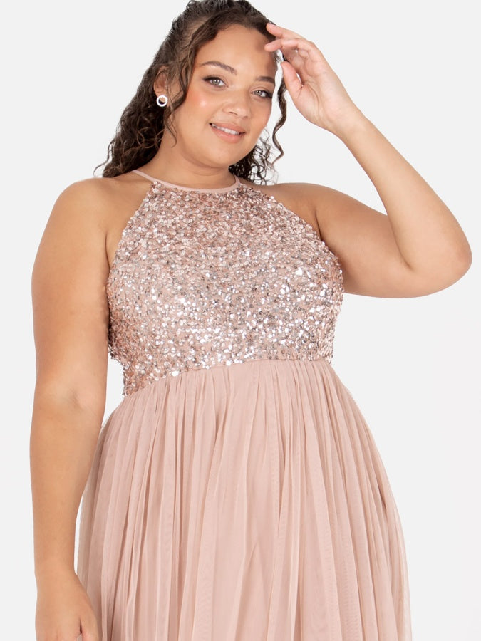 maya bridesmaid delicate sequin wrap maxi dress in taupe blush Maya Bridesmaid delicate sequin wrap midi dress taupe blush Formal Gown