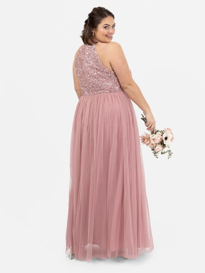 Maya Dusty Pink Embellished Halter Neck Maxi Dress