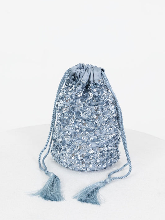 Maya Dusty Blue Embellished Drawstring Purse