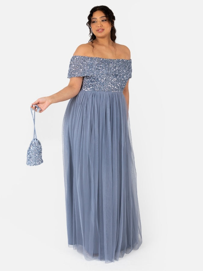 Maya Dusty Blue Embellished Drawstring Purse