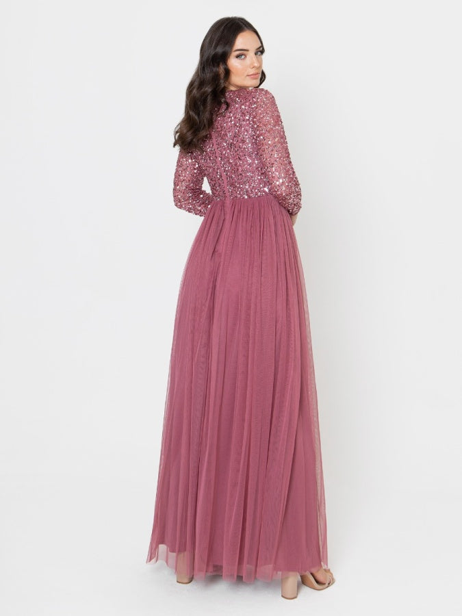 Maya Desert Rose Embellished Long Sleeve Maxi Dress