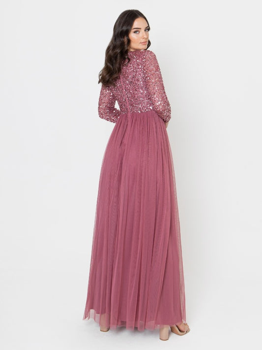Maya Desert Rose Embellished Long Sleeve Maxi Dress
