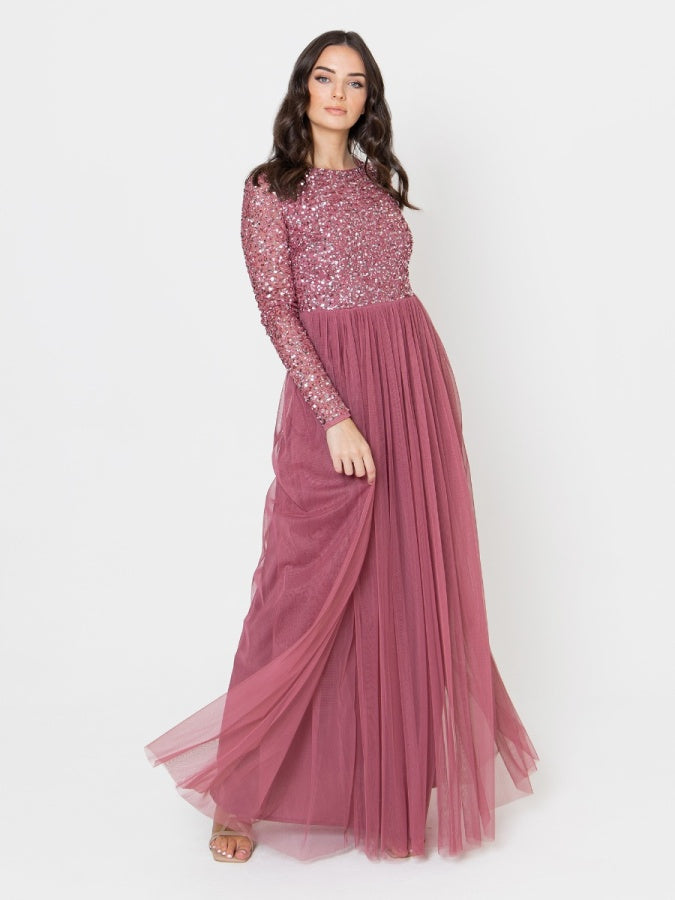 Maya Desert Rose Embellished Long Sleeve Maxi Dress