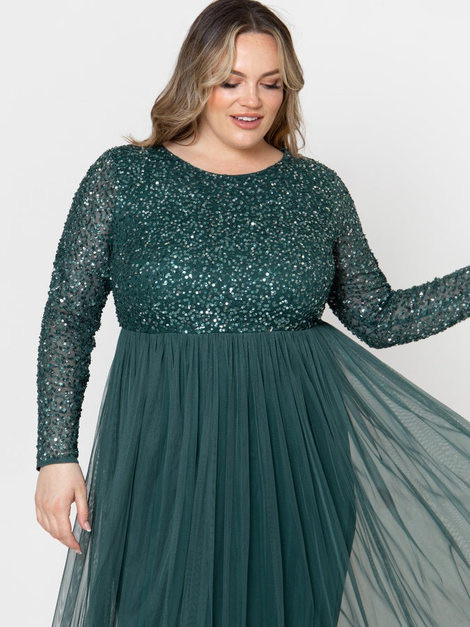 Maya Emerald Green Embellished Long Sleeve Maxi Dress