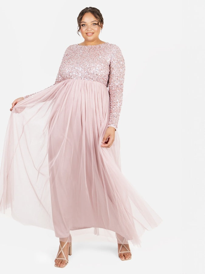 Maya Frosted Pink Embellished Long Sleeve Maxi Dress