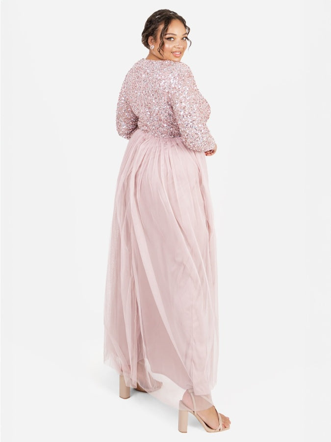 Maya Frosted Pink Embellished Long Sleeve Maxi Dress