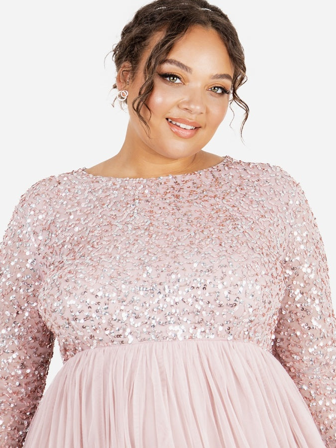 Maya Frosted Pink Embellished Long Sleeve Maxi Dress