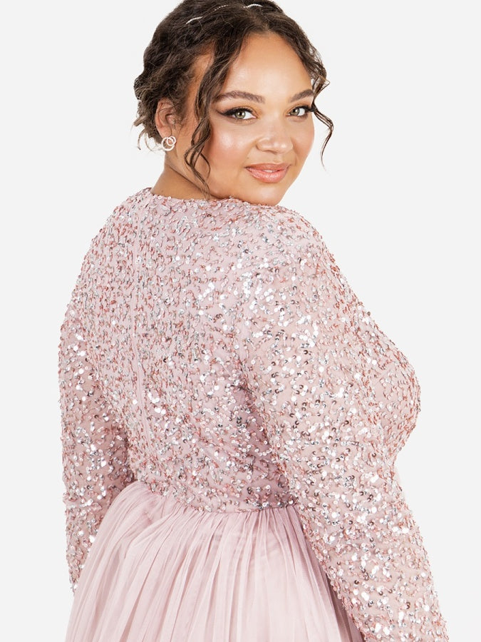 Maya Frosted Pink Embellished Long Sleeve Maxi Dress