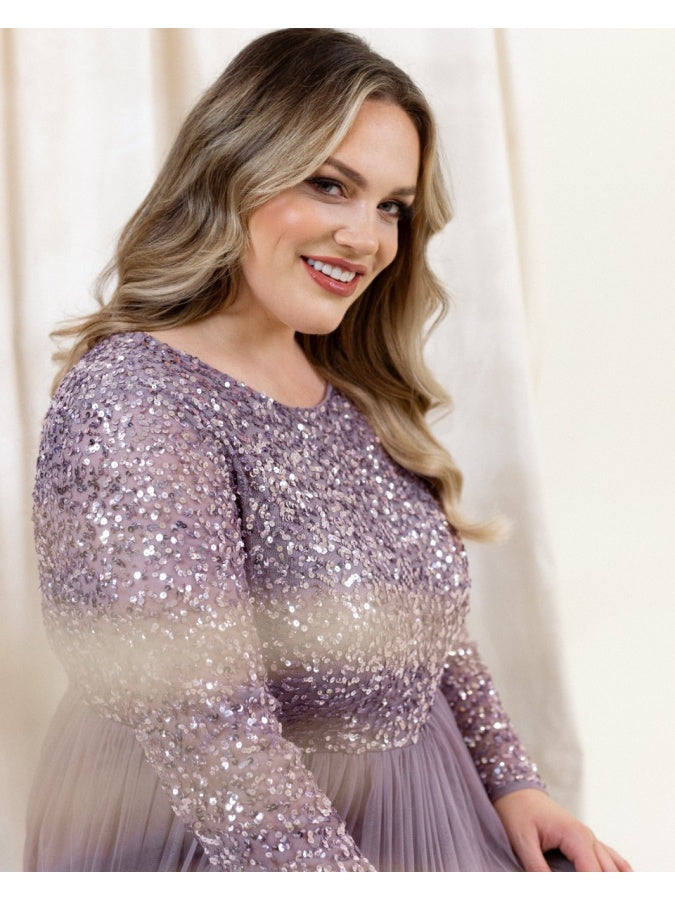 Maya Moody Lilac Embellished Long Sleeve Maxi Dress