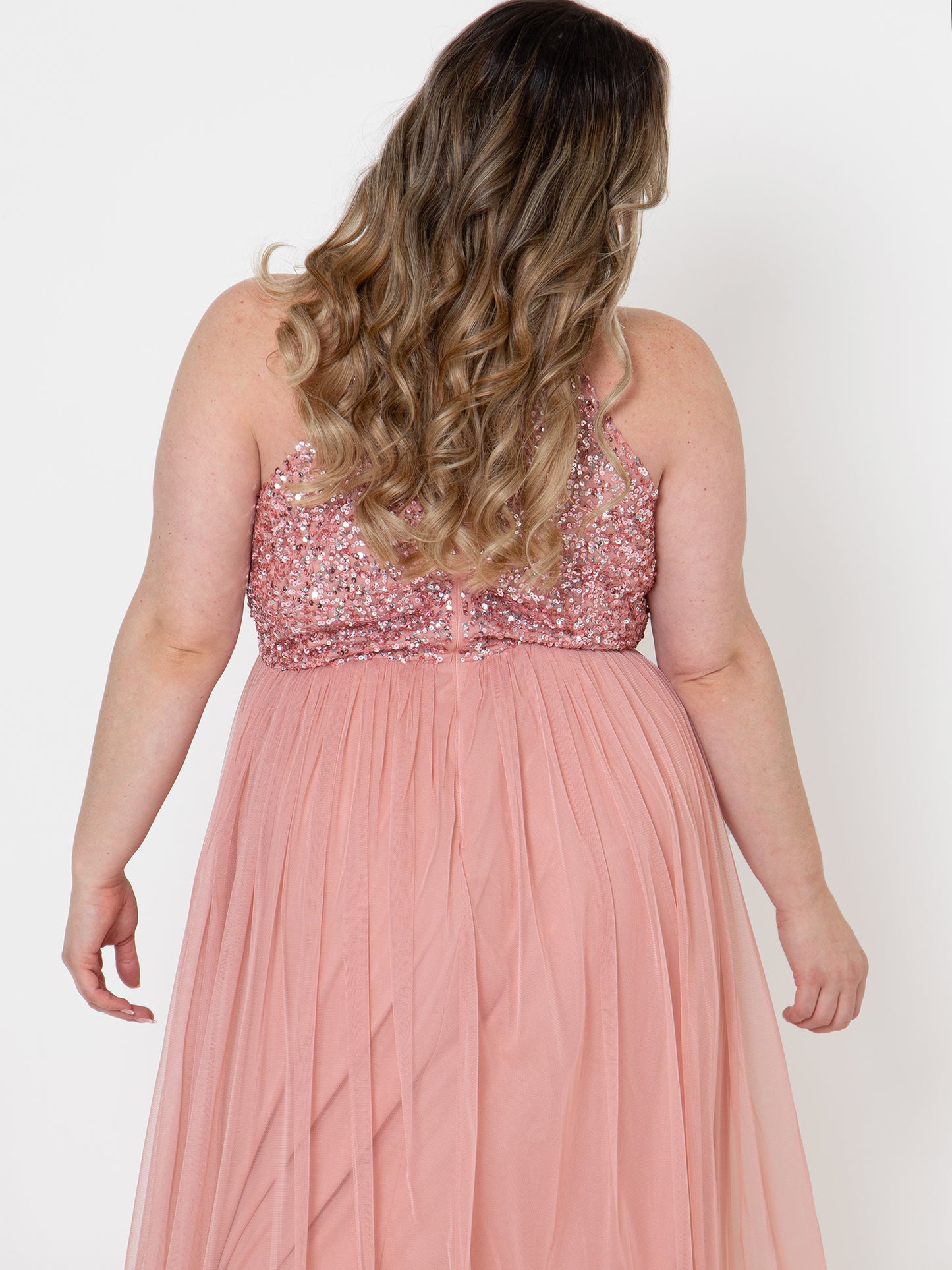 Maya Blossom Pink Embellished Halter Neck Maxi Dress