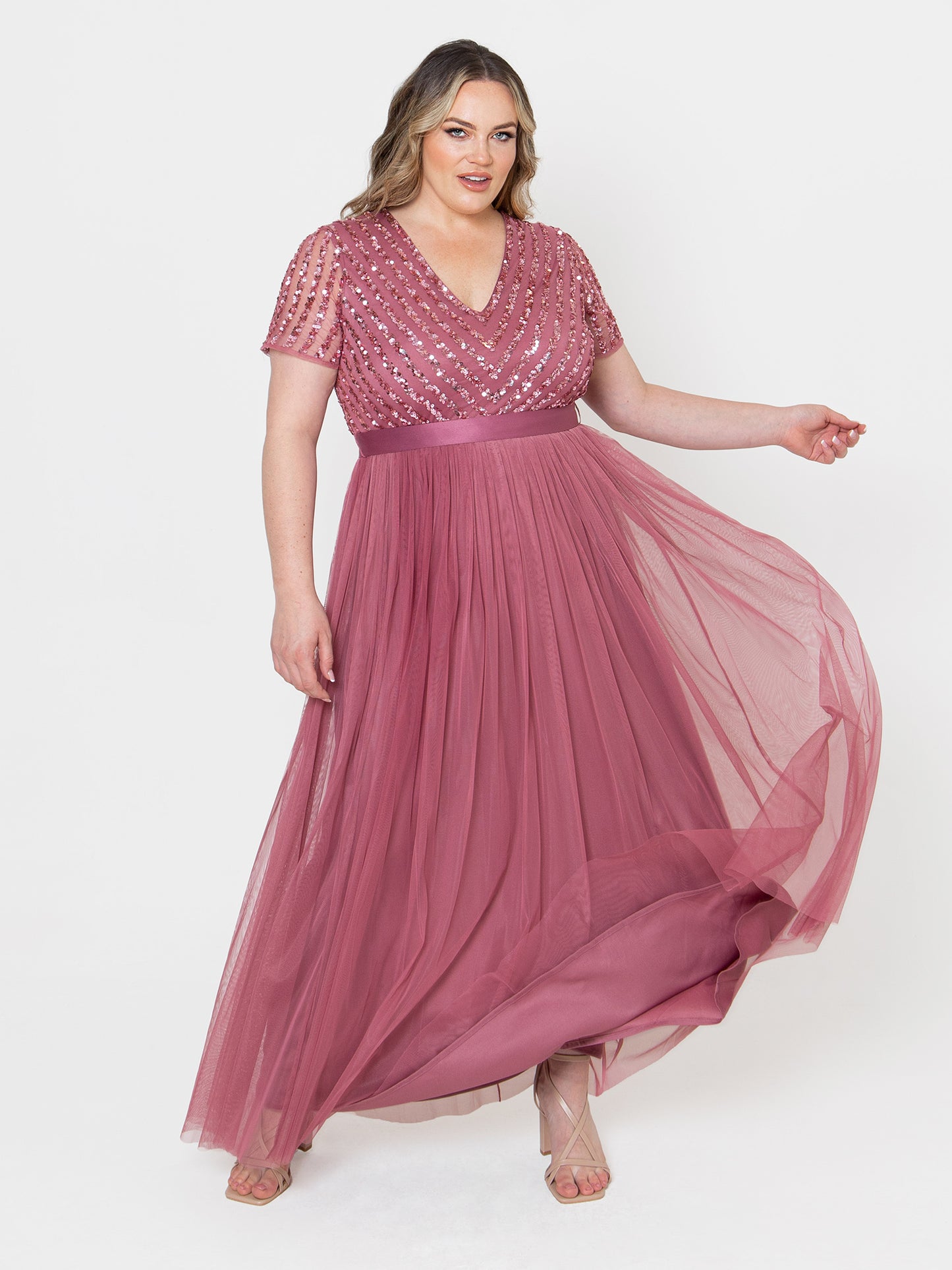 Maya Desert Rose Stripe Embellished Maxi Dress With Sash Belt