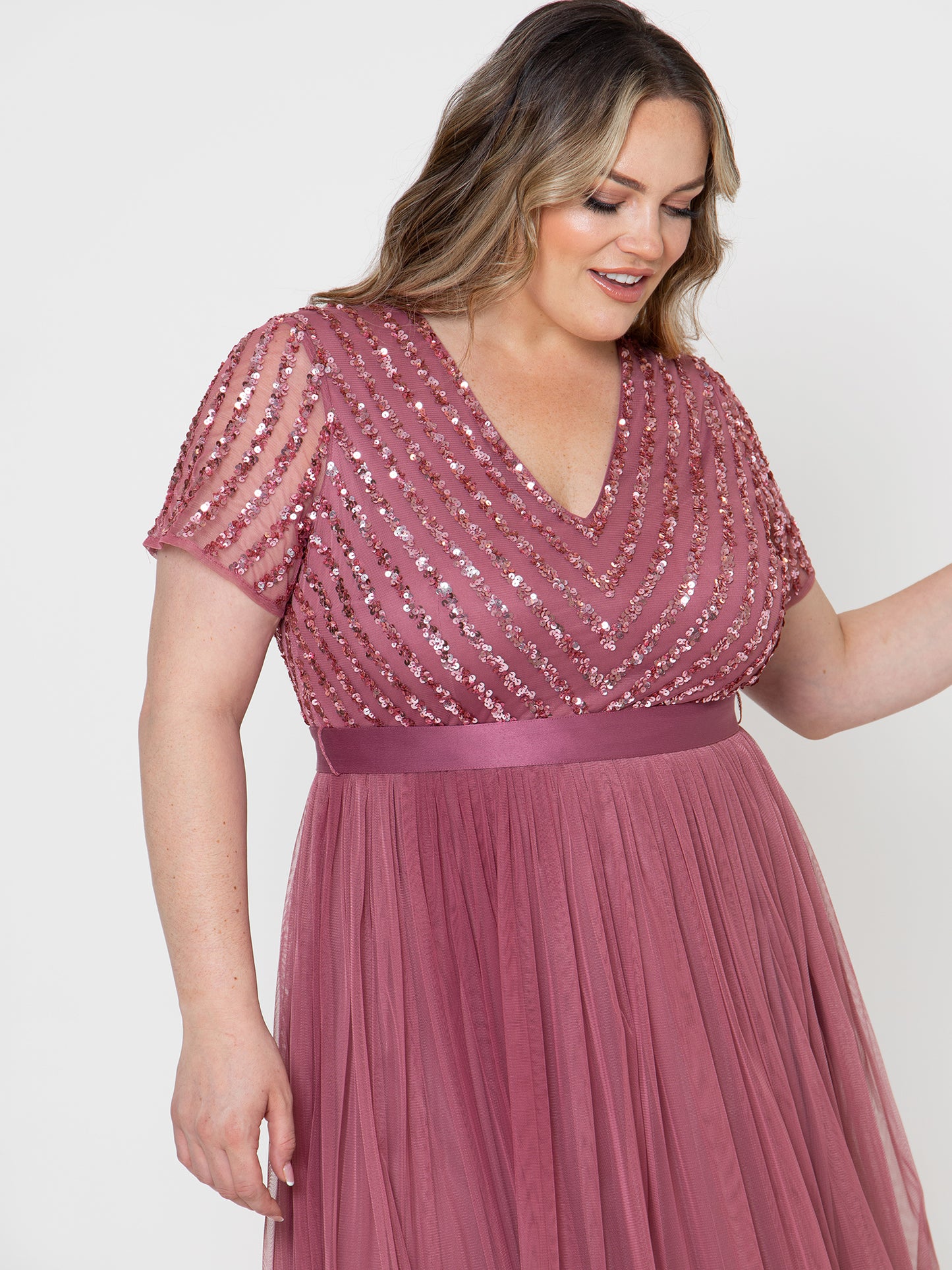 Maya Desert Rose Stripe Embellished Maxi Dress With Sash Belt